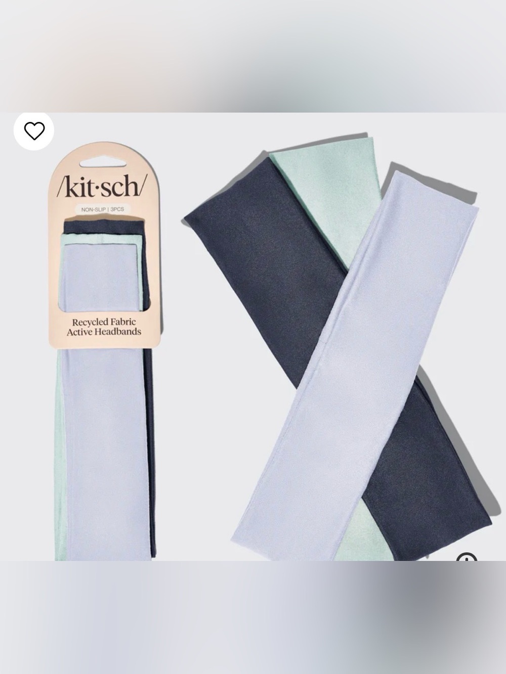 Kitsch Recycled Fabric Active Headbands - Light Blue, Mint & Navy- 2 packs